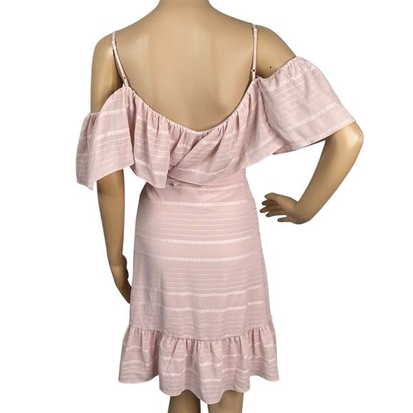 Wayf Elise Pink Stripe Ruffle Cold Shoulder Wrap Dress SZ XS - Picture 8 of 10